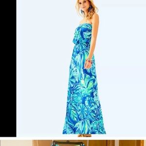 Pulitzer Marlisa Maxi Dress in Beckon Blue "Palm Passage” xs